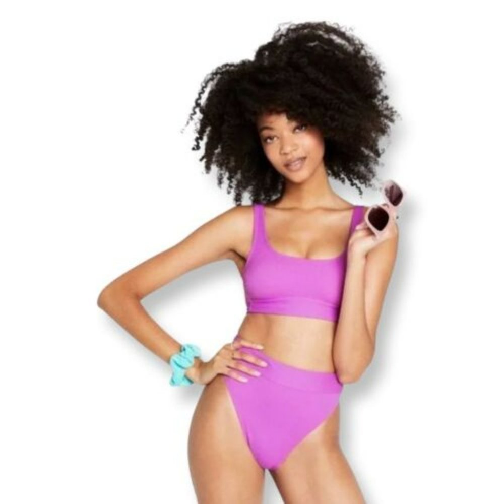 Stoney Clover Women Swim Top Purple NWT Size Large (12-14) Ribbed Cut Out Back